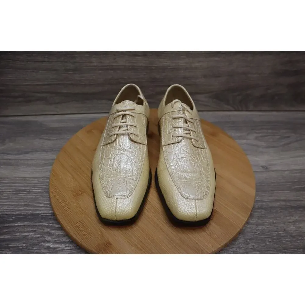 Roberto Chillini Shoes Mens 6 Oxford Slip On Dress Cream Alligator Crocodile NIB